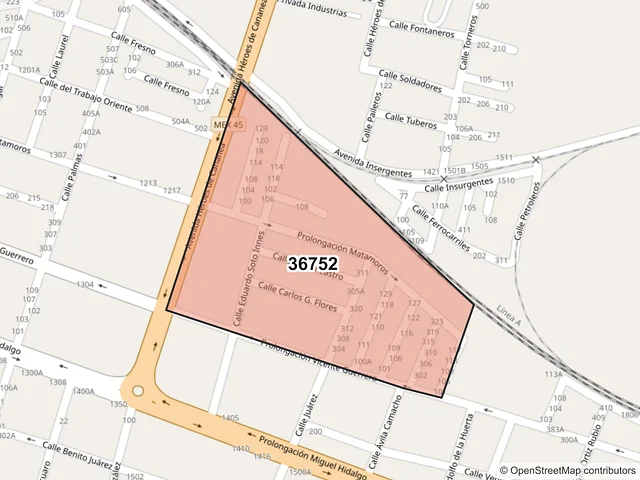 Mapa del código postal 36752, Salamanca, Guanajuato