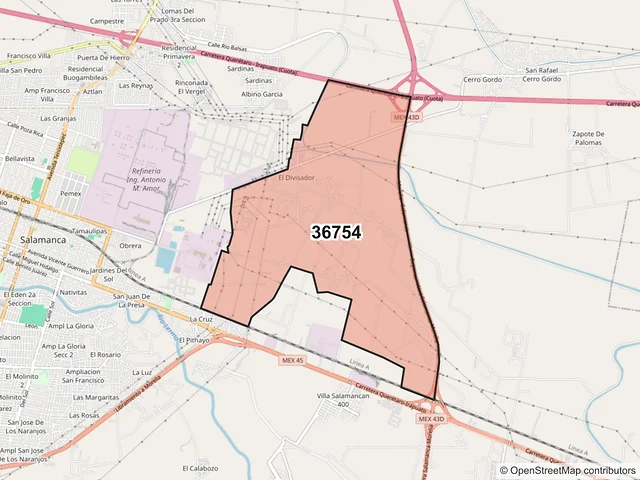 Mapa del código postal 36754, Salamanca, Guanajuato