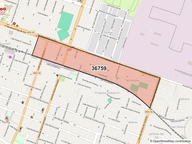 Mapa del código postal 36759, Salamanca, Guanajuato