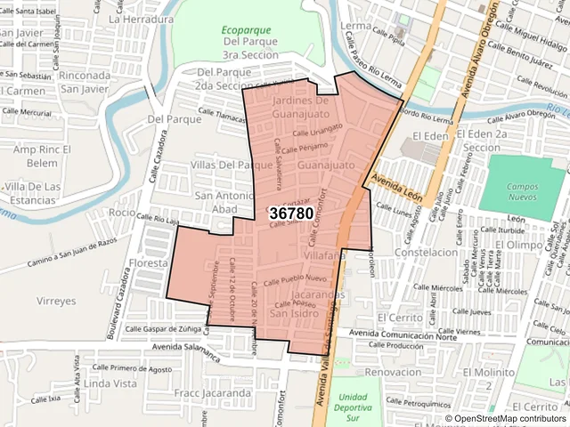 Mapa del código postal 36780, Salamanca, Guanajuato