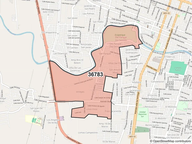 Mapa del código postal 36783, Salamanca, Guanajuato