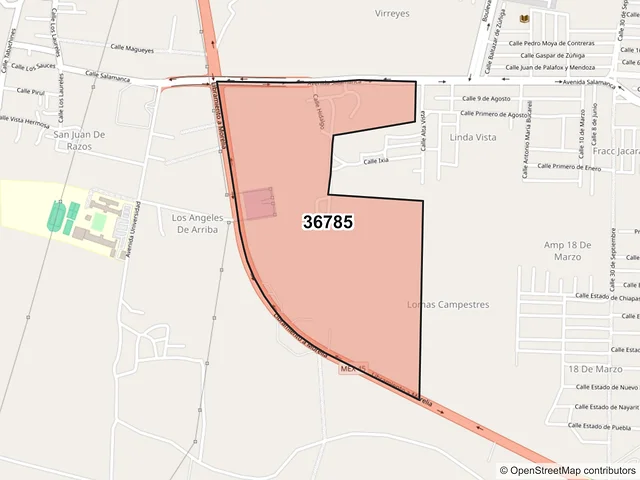 Mapa del código postal 36785, Salamanca, Guanajuato