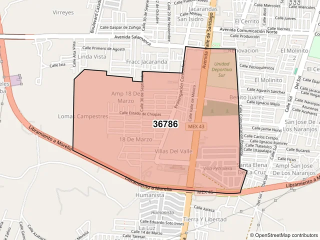 Mapa del código postal 36786, Salamanca, Guanajuato