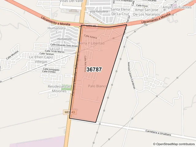Mapa del código postal 36787, Salamanca, Guanajuato