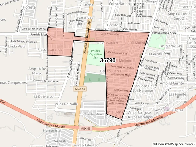 Mapa del código postal 36790, Salamanca, Guanajuato