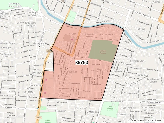 Mapa del código postal 36793, Salamanca, Guanajuato
