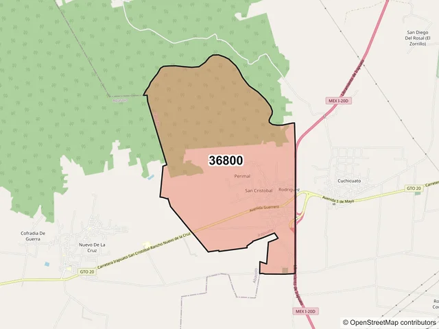 Mapa del código postal 36800, Irapuato, Guanajuato