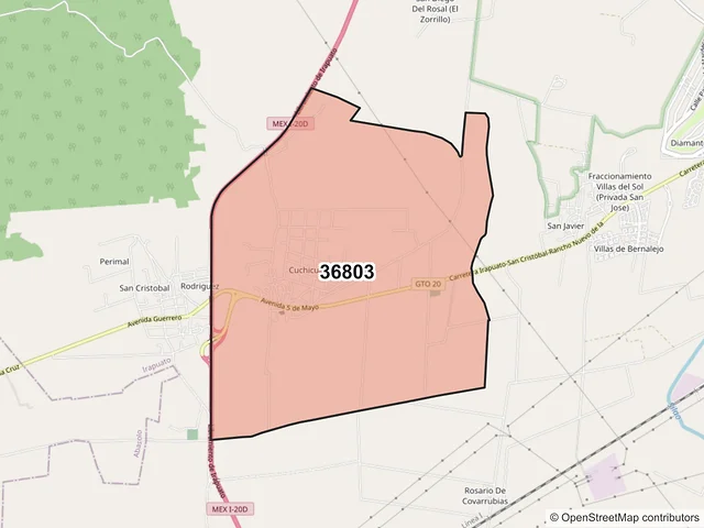 Mapa del código postal 36803, Irapuato, Guanajuato