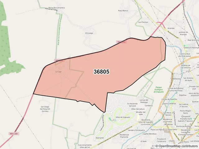 Mapa del código postal 36805, Irapuato, Guanajuato