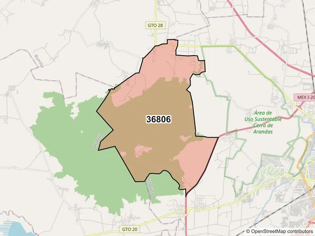 Mapa del código postal 36806, Irapuato, Guanajuato