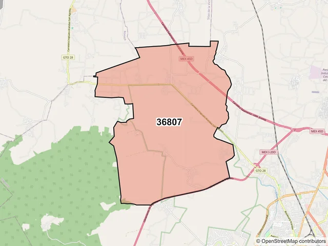Mapa del código postal 36807, Irapuato, Guanajuato