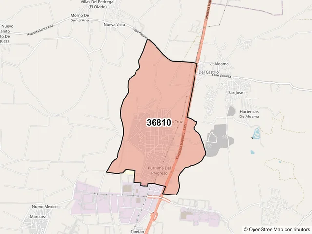 Mapa del código postal 36810, Irapuato, Guanajuato