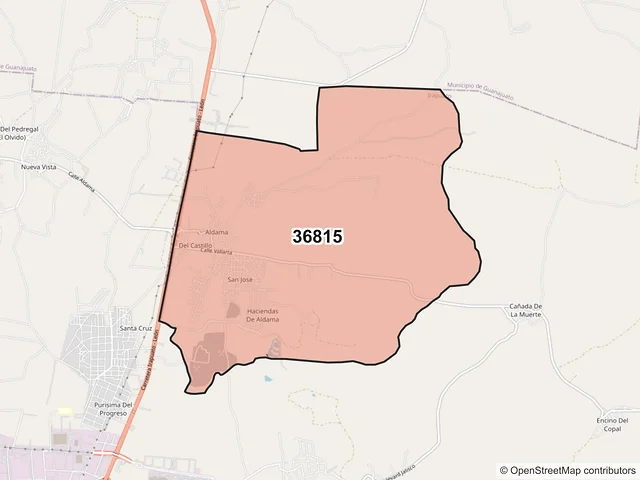 Mapa del código postal 36815, Irapuato, Guanajuato