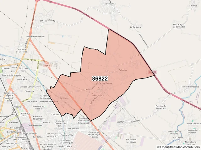 Mapa del código postal 36822, Irapuato, Guanajuato