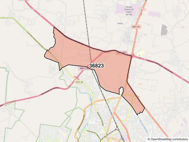 Mapa del código postal 36823, Irapuato, Guanajuato