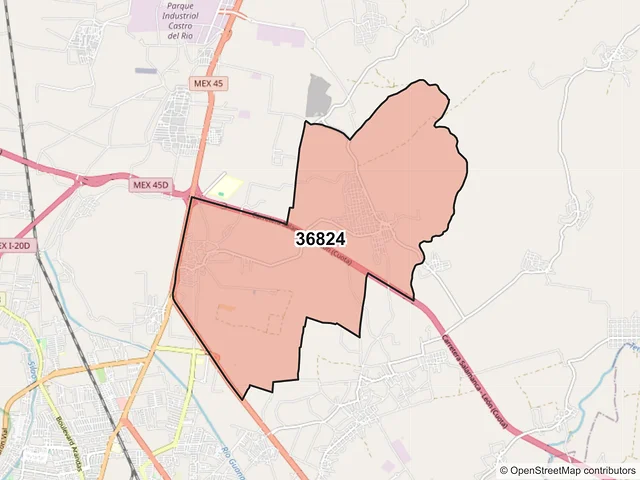 Mapa del código postal 36824, Irapuato, Guanajuato