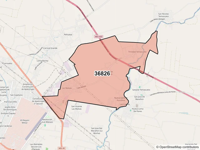 Mapa del código postal 36826, Irapuato, Guanajuato