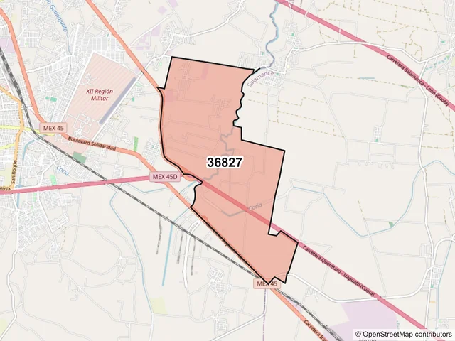 Mapa del código postal 36827, Irapuato, Guanajuato