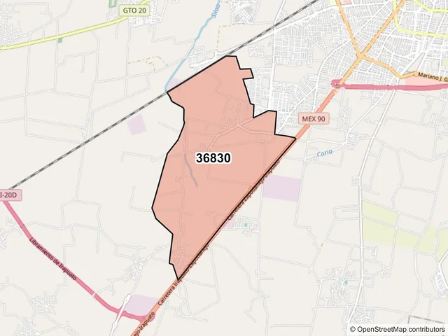 Mapa del código postal 36830, Irapuato, Guanajuato