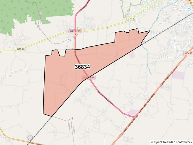 Mapa del código postal 36834, Irapuato, Guanajuato