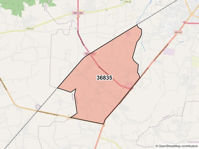 Mapa del código postal 36835, Irapuato, Guanajuato