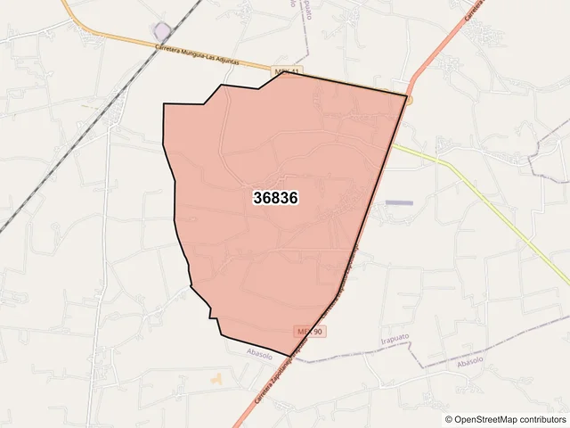 Mapa del código postal 36836, Irapuato, Guanajuato