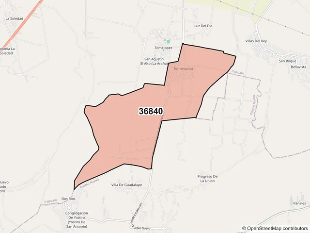 Mapa del código postal 36840, Irapuato, Guanajuato