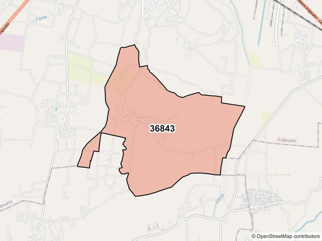 Mapa del código postal 36843, Irapuato, Guanajuato