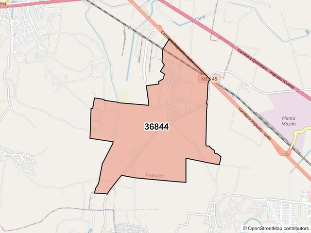 Mapa del código postal 36844, Irapuato, Guanajuato