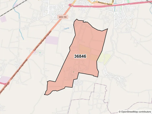 Mapa del código postal 36846, Irapuato, Guanajuato