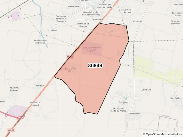 Mapa del código postal 36849, Irapuato, Guanajuato