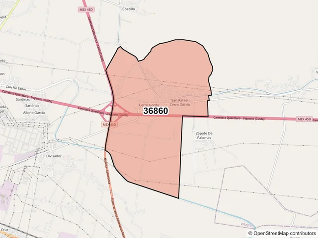 Mapa del código postal 36860, Salamanca, Guanajuato
