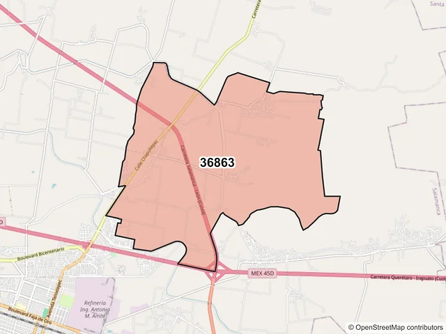 Mapa del código postal 36863, Salamanca, Guanajuato