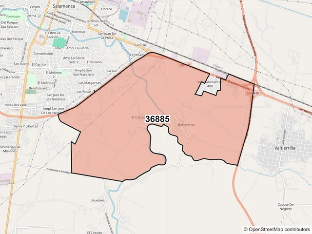 Mapa del código postal 36885, Salamanca, Guanajuato