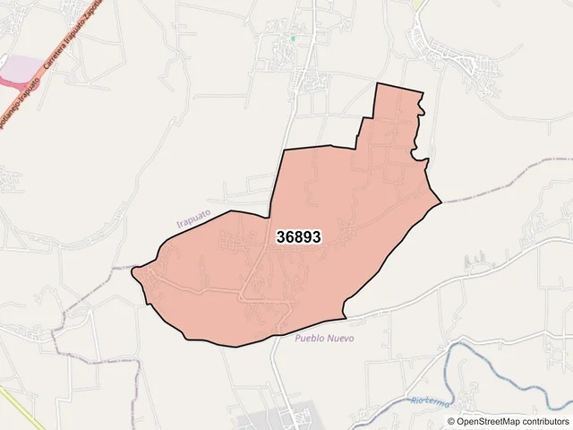 Mapa del código postal 36893, Pueblo Nuevo, Guanajuato