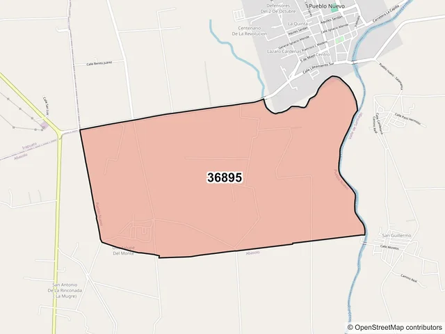Mapa del código postal 36895, Pueblo Nuevo, Guanajuato