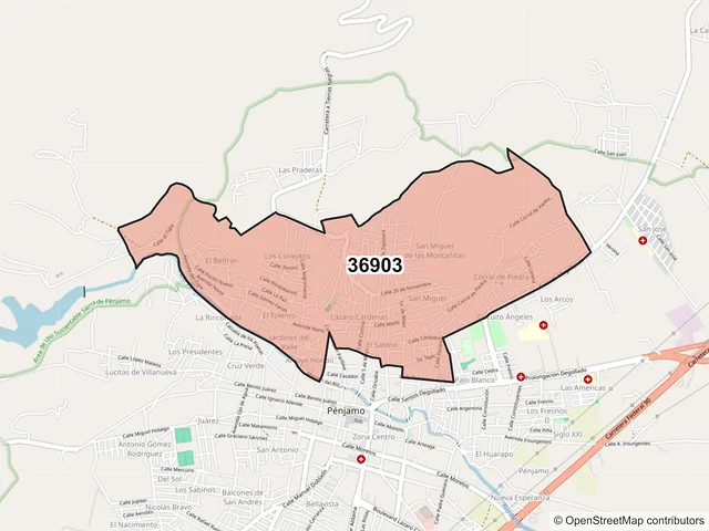 Mapa del código postal 36903, Pénjamo, Guanajuato