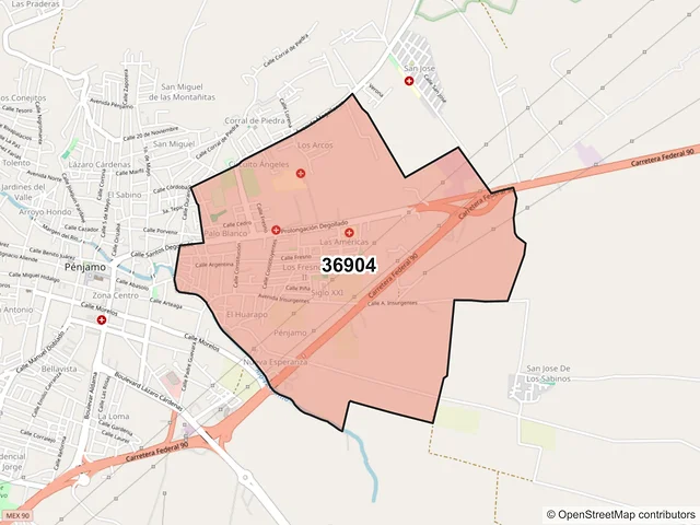 Mapa del código postal 36904, Pénjamo, Guanajuato