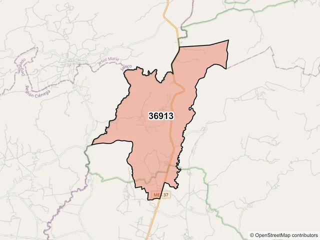 Mapa del código postal 36913, Pénjamo, Guanajuato