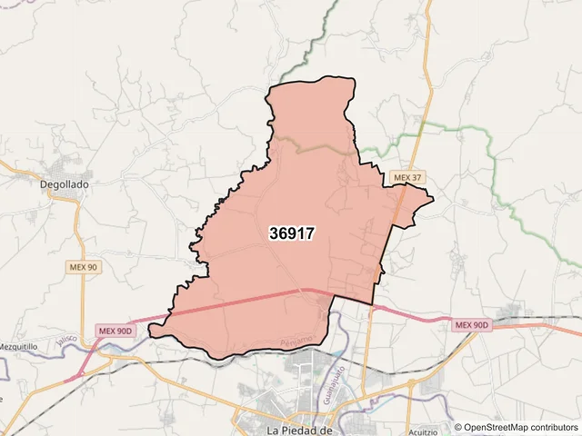 Mapa del código postal 36917, Pénjamo, Guanajuato