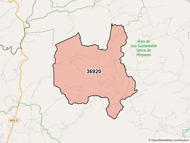 Mapa del código postal 36920, Pénjamo, Guanajuato