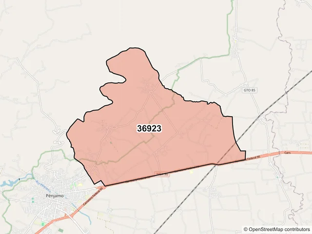 Mapa del código postal 36923, Pénjamo, Guanajuato