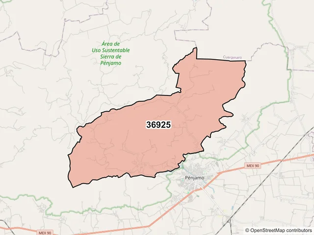 Mapa del código postal 36925, Pénjamo, Guanajuato