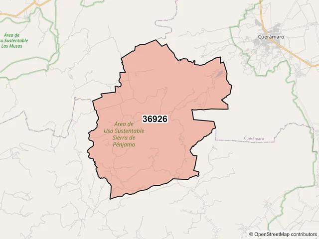 Mapa del código postal 36926, Pénjamo, Guanajuato