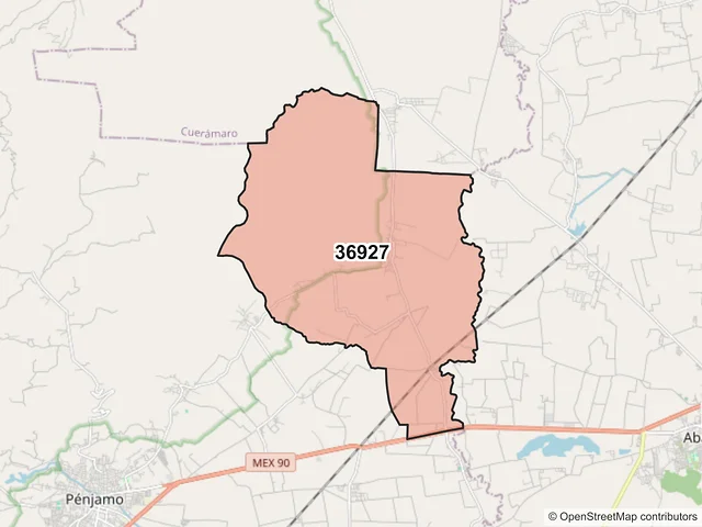 Mapa del código postal 36927, Pénjamo, Guanajuato