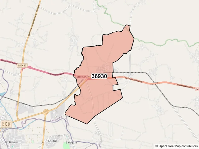Mapa del código postal 36930, Pénjamo, Guanajuato