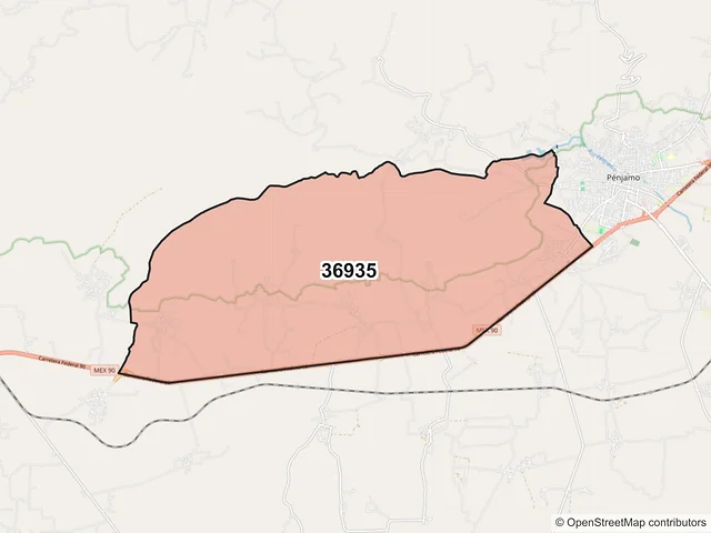 Mapa del código postal 36935, Pénjamo, Guanajuato