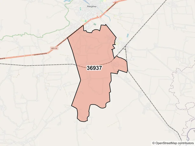 Mapa del código postal 36937, Pénjamo, Guanajuato