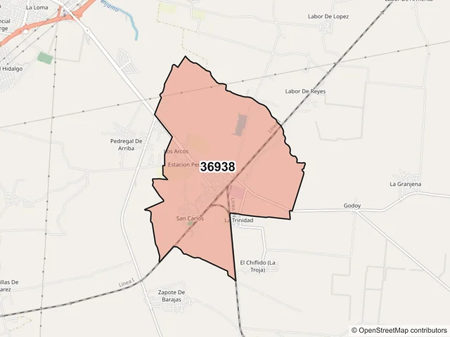 Mapa del código postal 36938, Pénjamo, Guanajuato