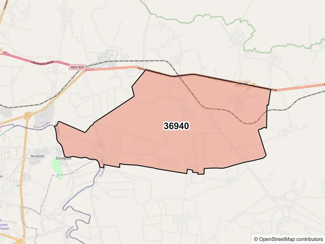 Mapa del código postal 36940, Pénjamo, Guanajuato